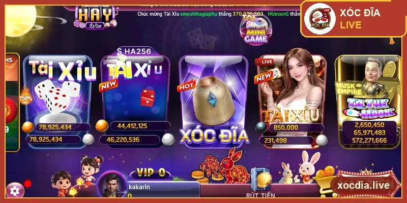 Sảnh game Haywin với mục Xóc Đĩa — ảnh chụp thực tế