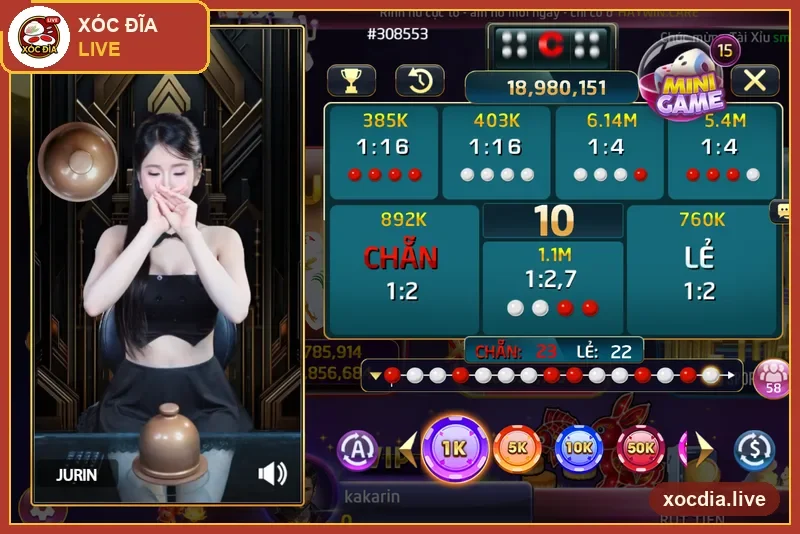 Bàn xóc đĩa live có dealer trên Haywin — ảnh chụp thực tế